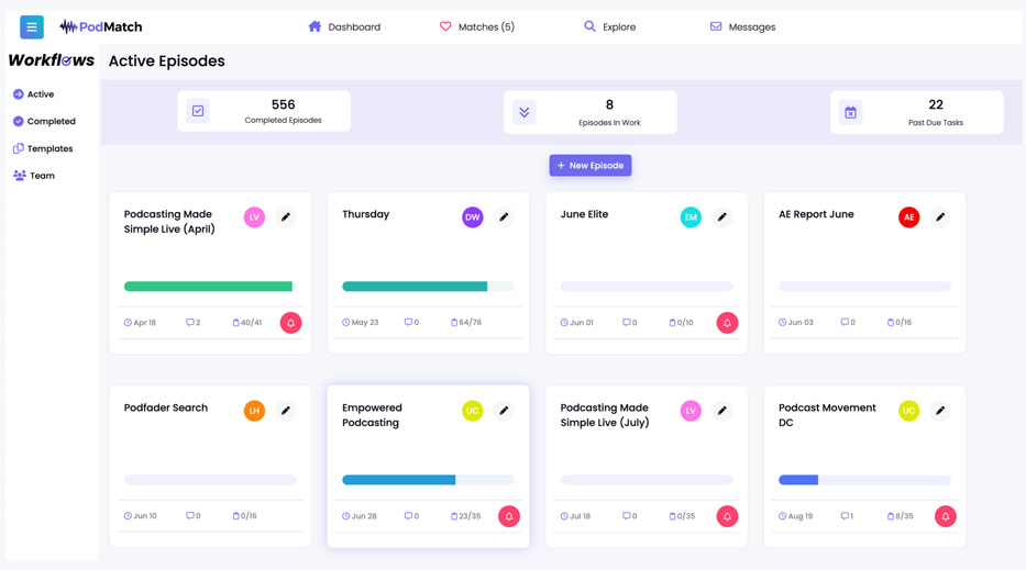 Workflows in Podmatch