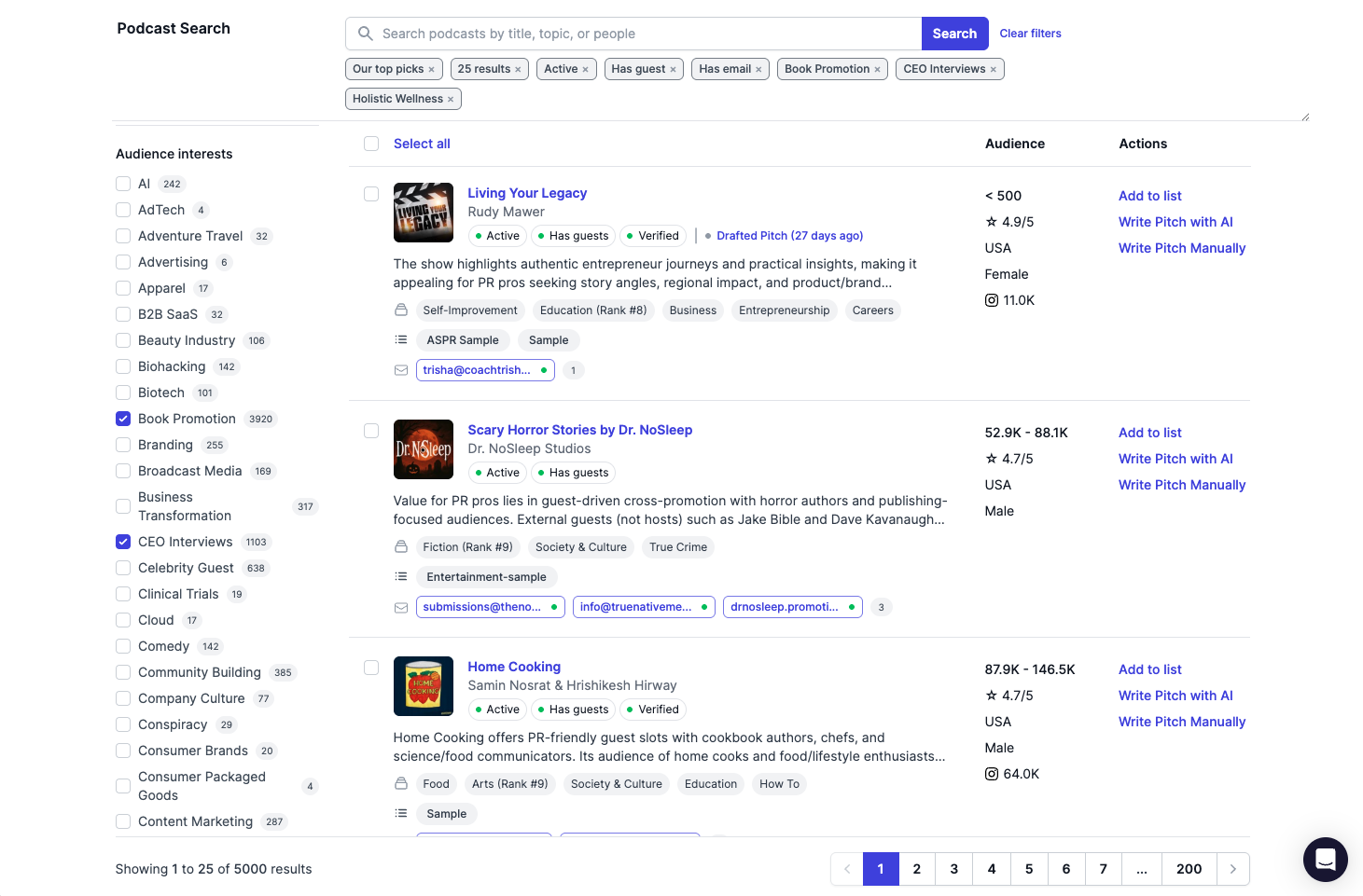 Podseeker filters - audience interests