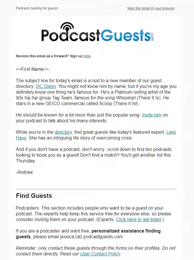Email from PodcastGuests.com