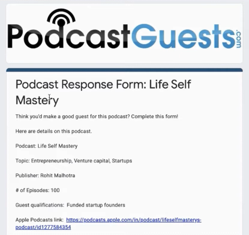 Response form by PodcastGuests.com