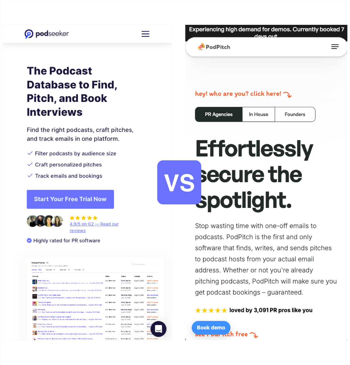 Podseeker vs PodPitch comparison