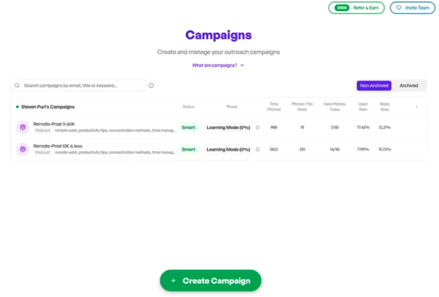 PodPitch campaigns
