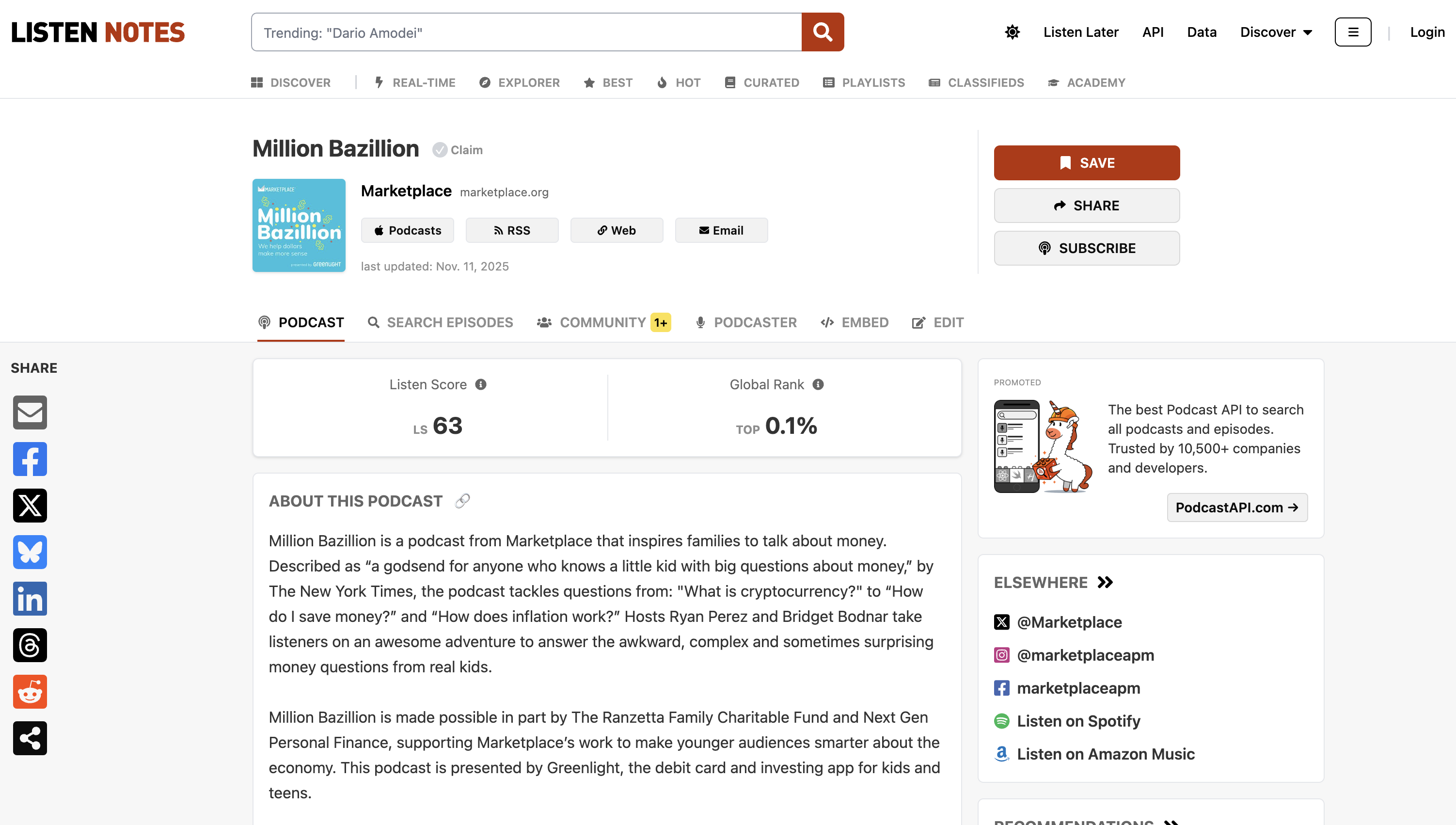 Podcast data - Listen Notes