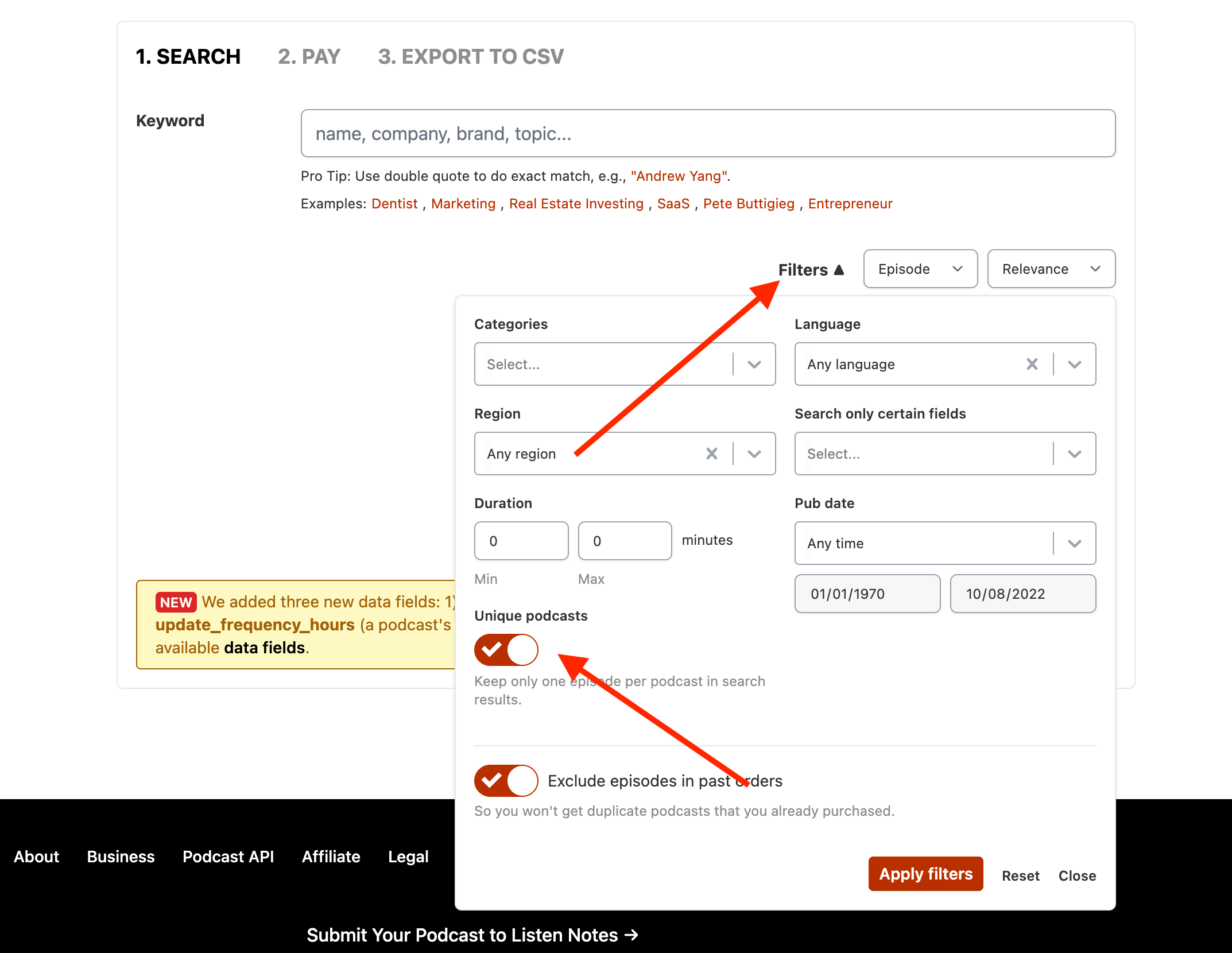 Search episode keywords - Listen Notes