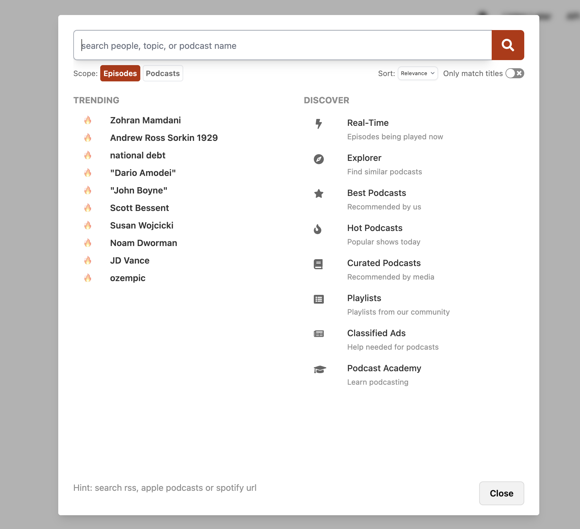 Search discovery - Listen Notes