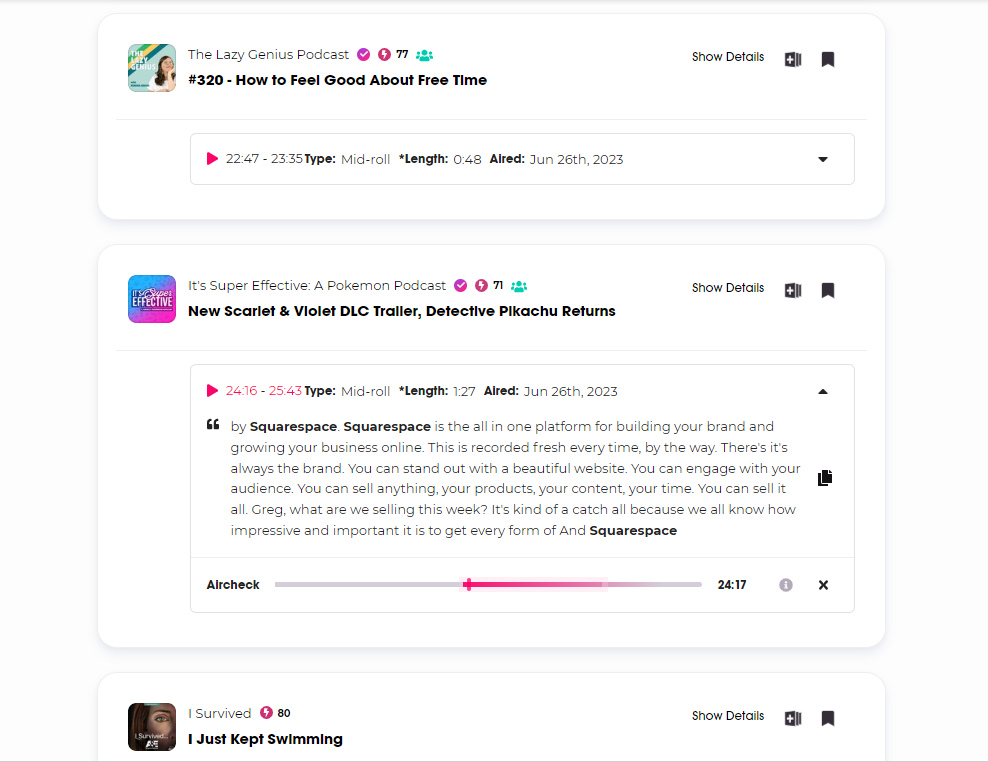 Checks on ads - Podchaser