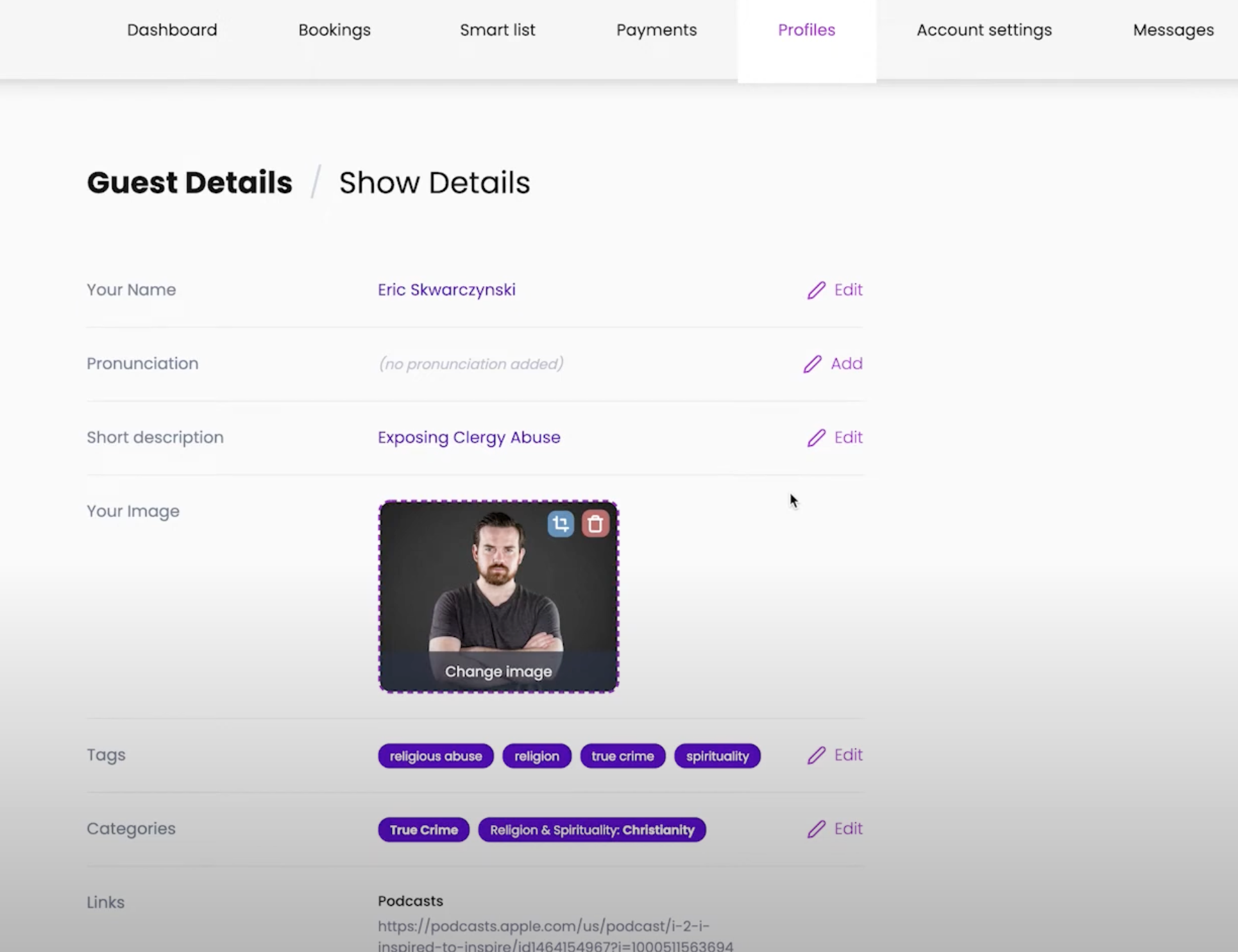 Self-written profile page - Guestio