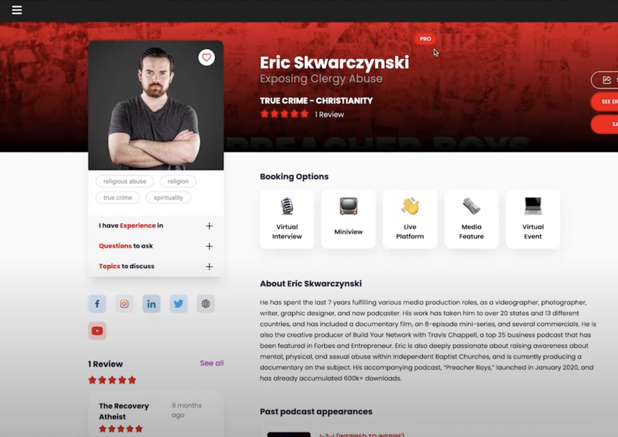 Profile pages on Guestio