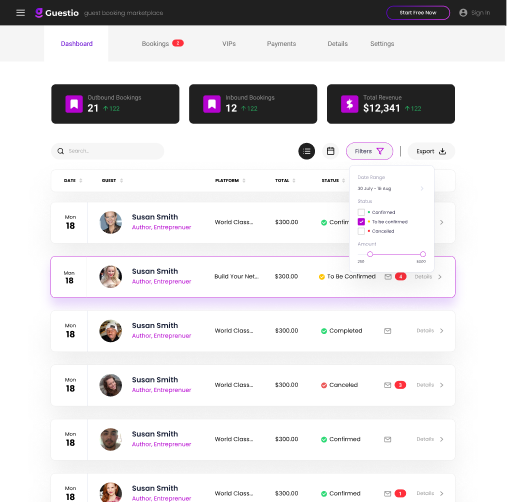Tracking bookings - Guestio