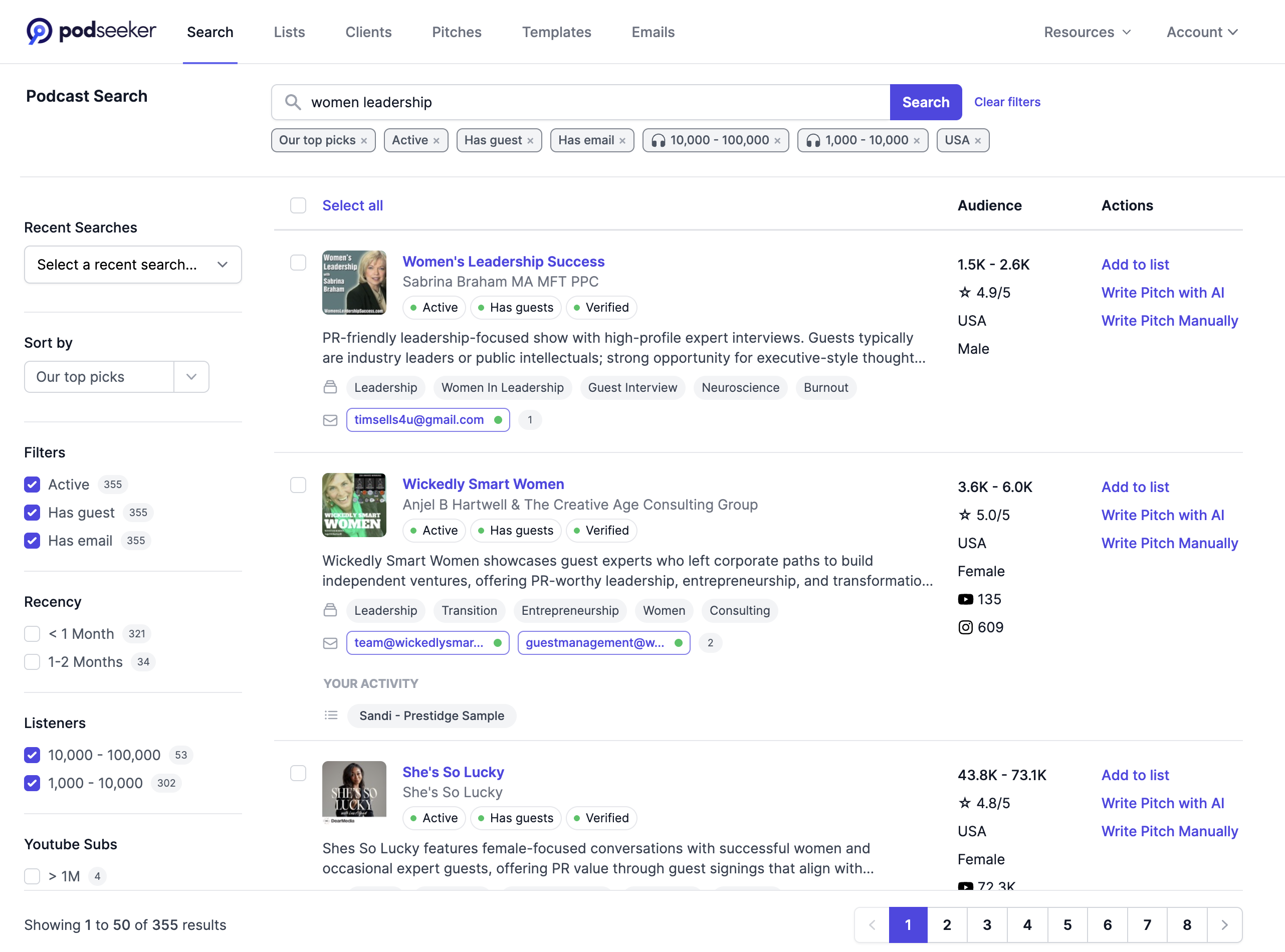 Searching for podcasts in Podseeker