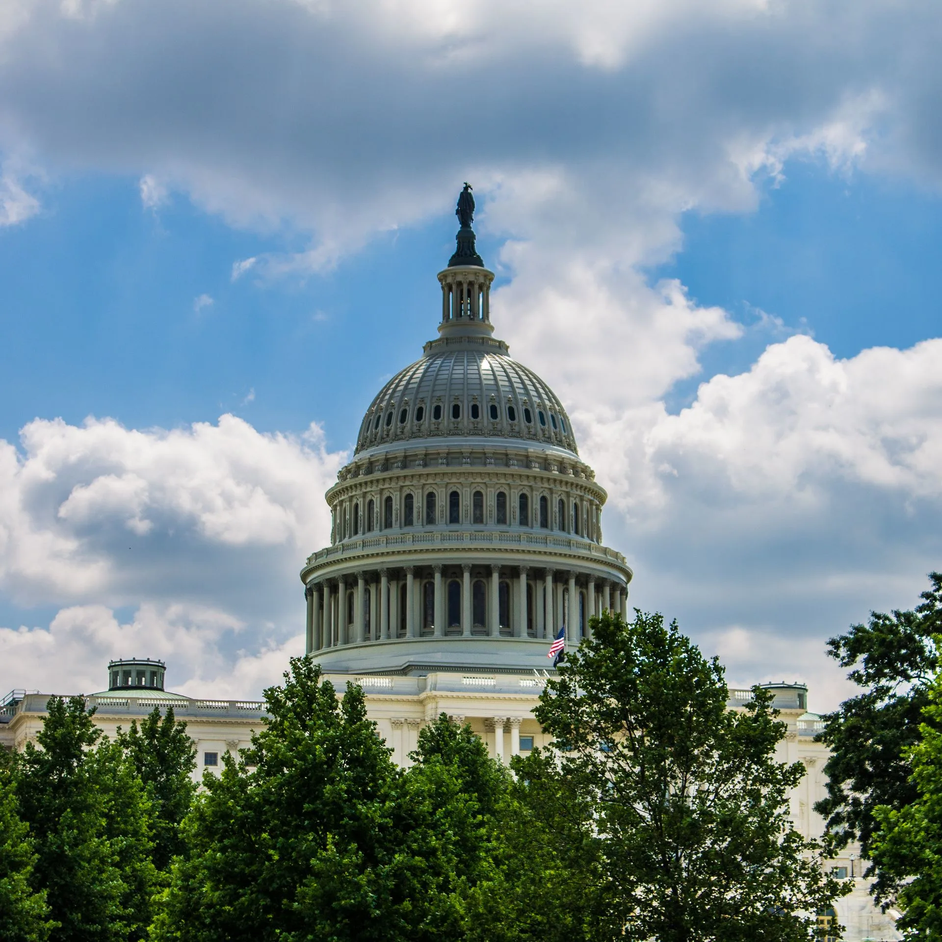 Elegant capture of the U.S. Capitol dome in Washington, D.C. surrounded by lush greenery under a vibrant sky. Photo by Thuan Vo, via Pexels.com