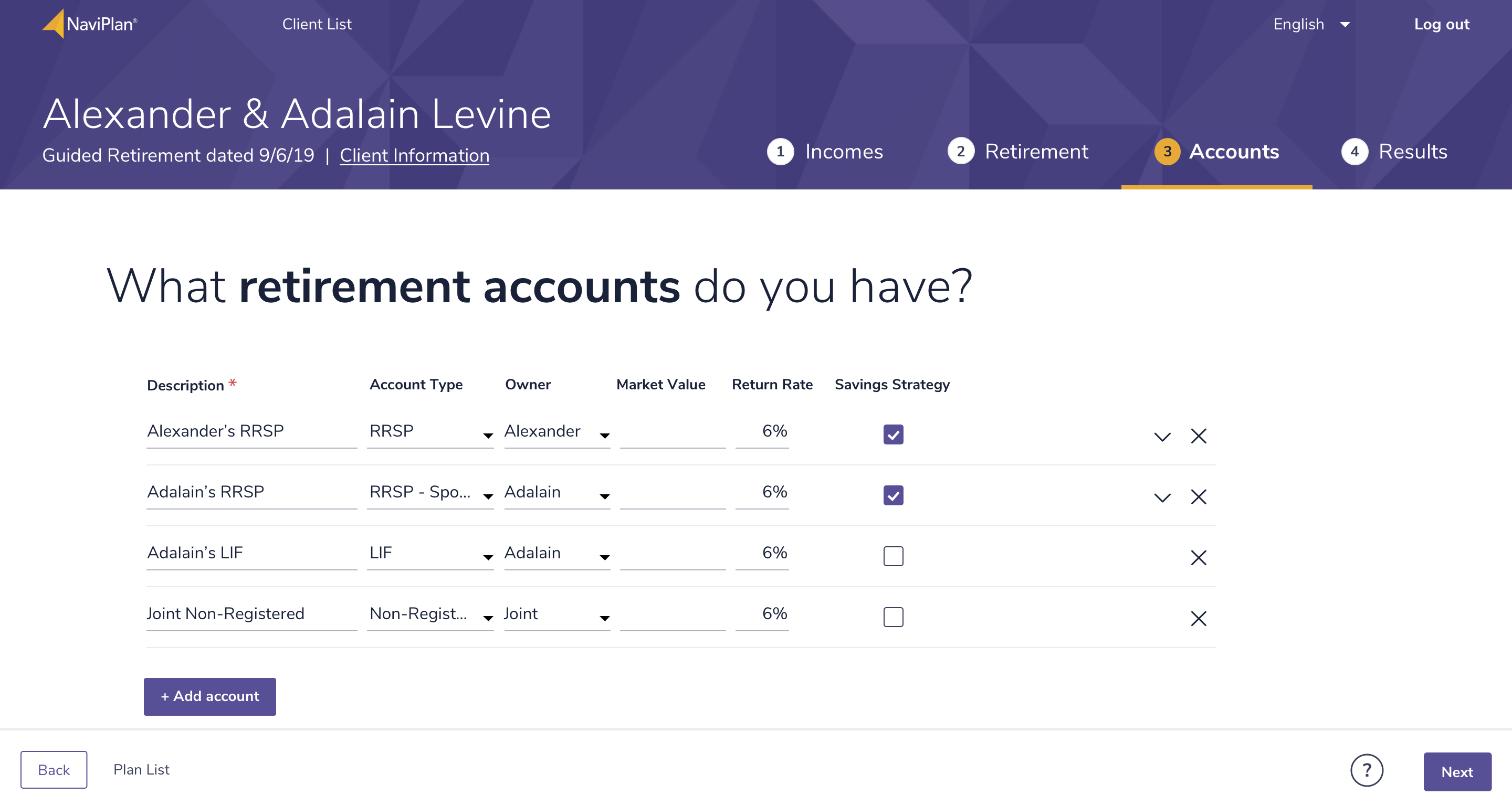 Image of financial accounts on a screen