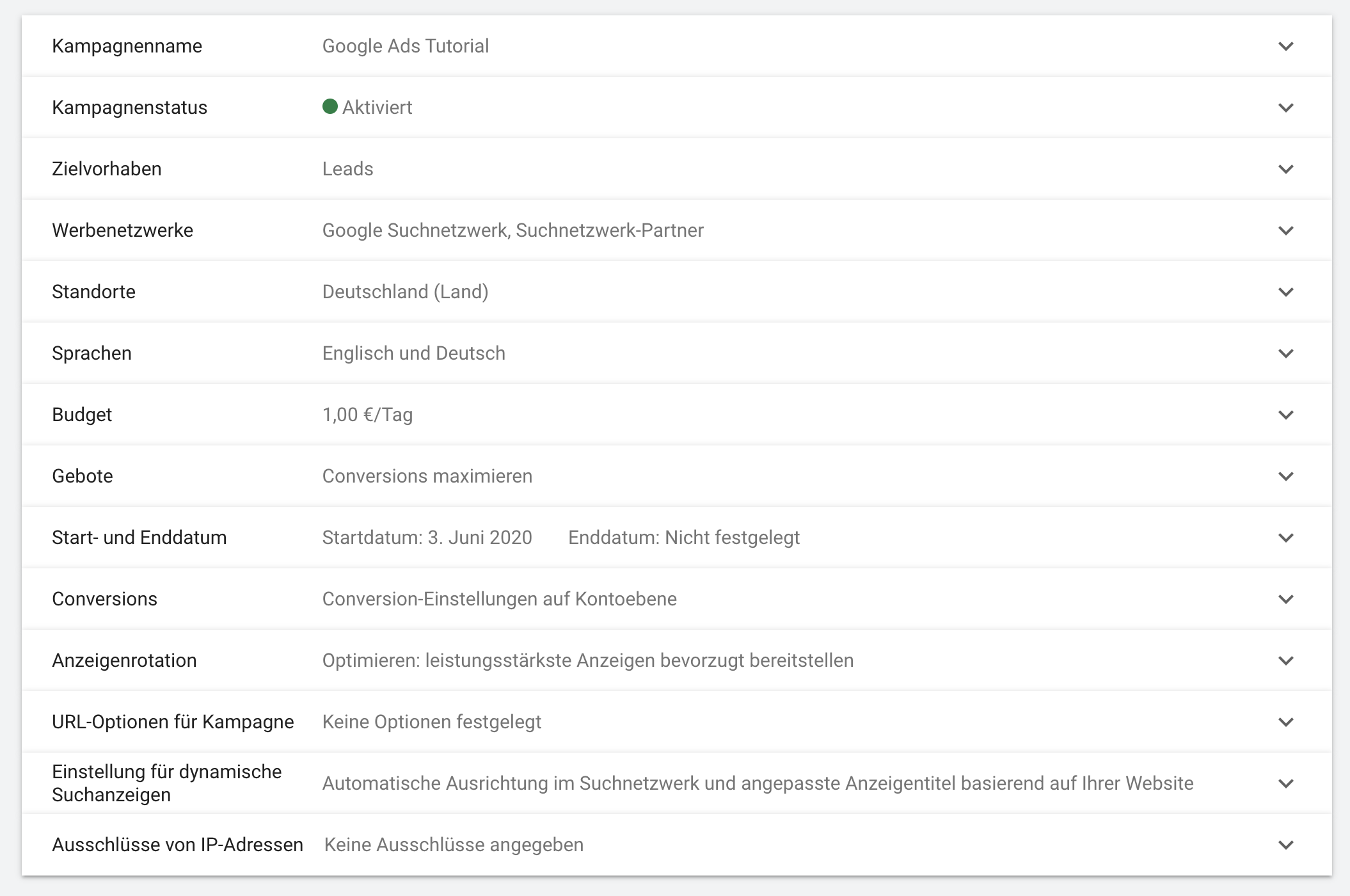 Kampagneneinstellungen Google Ads