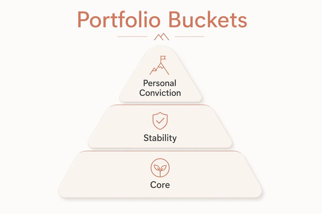 Infographic illustrating three-bucket portfolio model