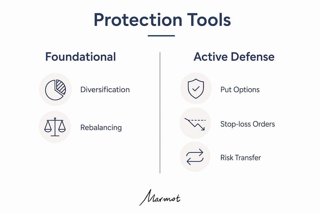 Infographic comparing foundational and active investment protection tools
