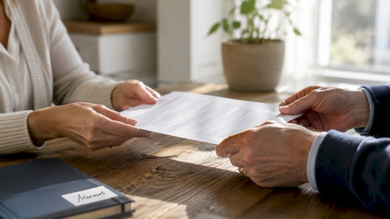 Hands exchanging signed tax planning documents