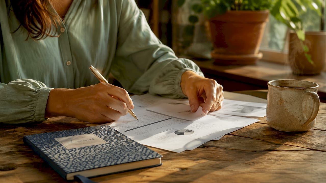 Young person reviewing financial documents close-up