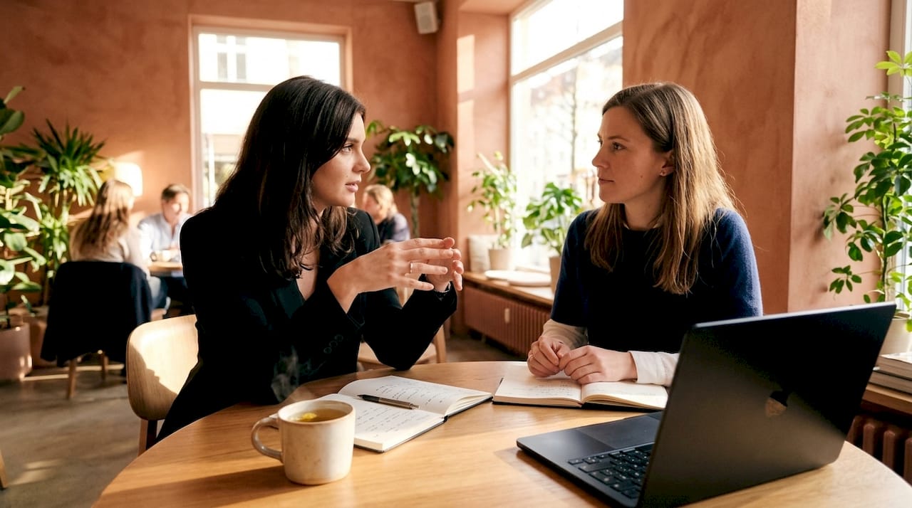 Two women discussing career planning