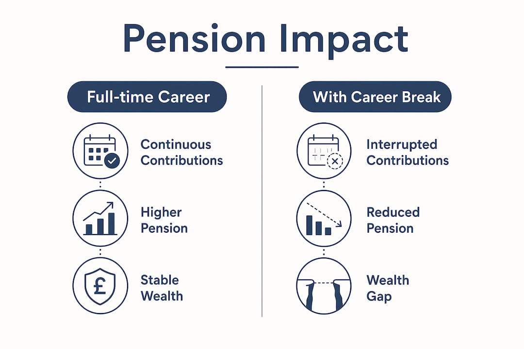 Infographic comparing pension impacts of career breaks