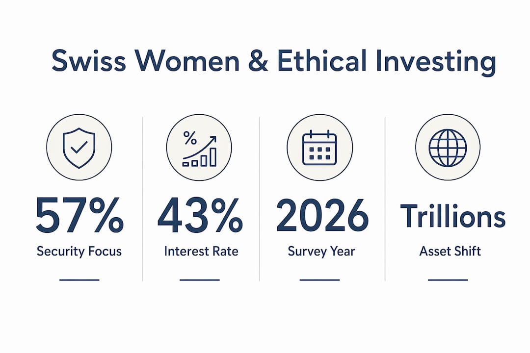 Infographic showing key statistics on Swiss women's ethical investing