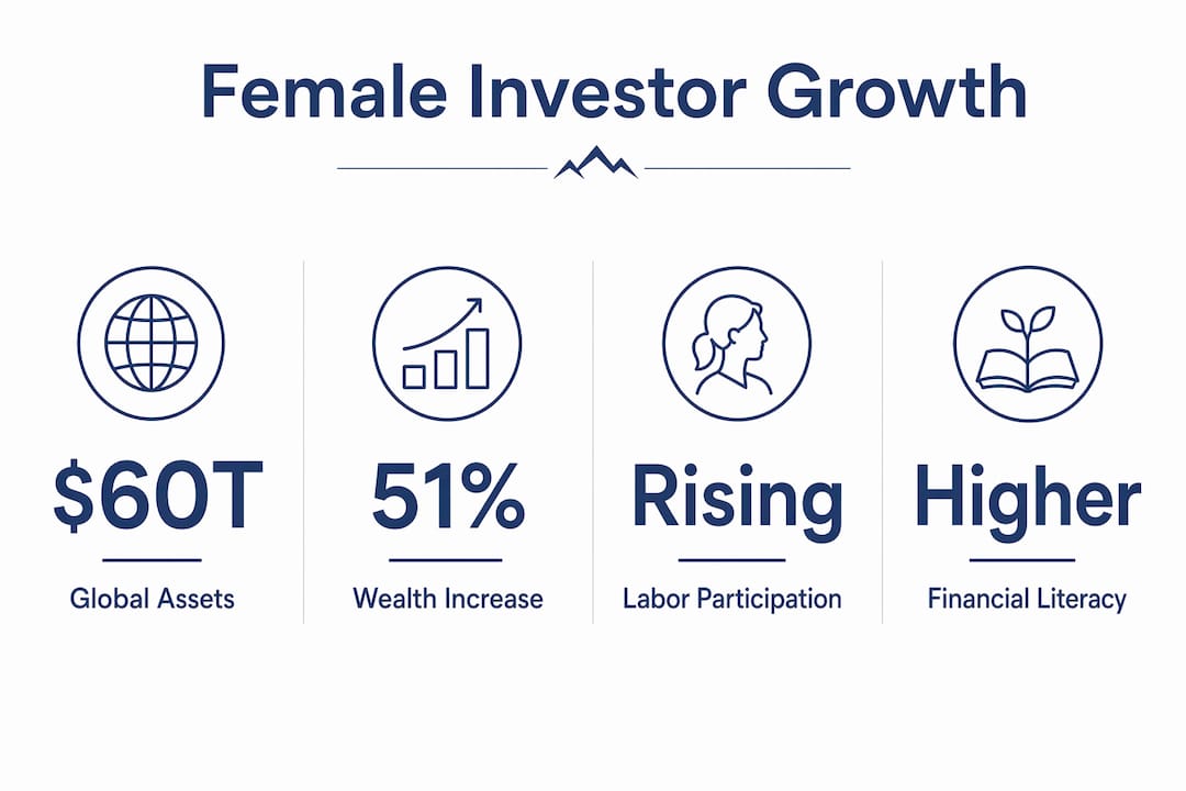 Infographic showing female investor wealth growth statistics