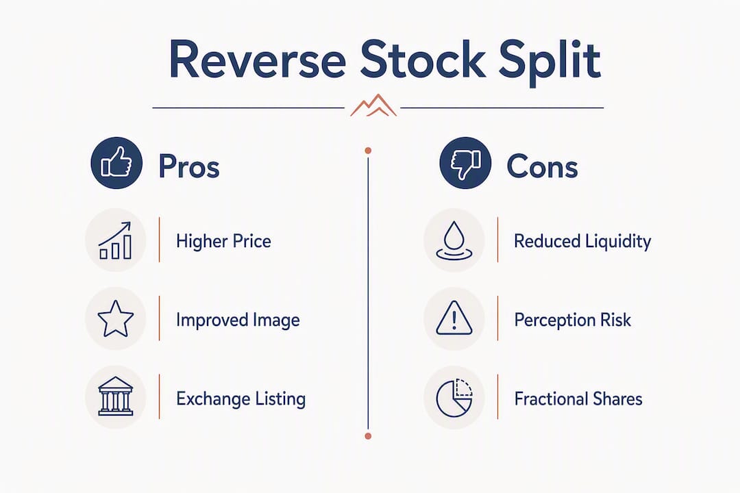 Infographic comparing reverse stock split pros and cons