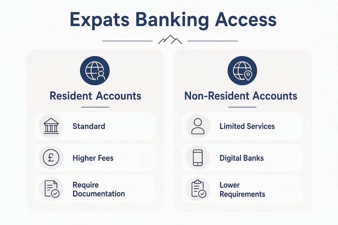 Infographic comparing resident vs non-resident expat bank accounts