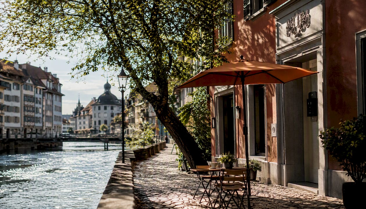 Historic Lucerne canal and municipal tax office building