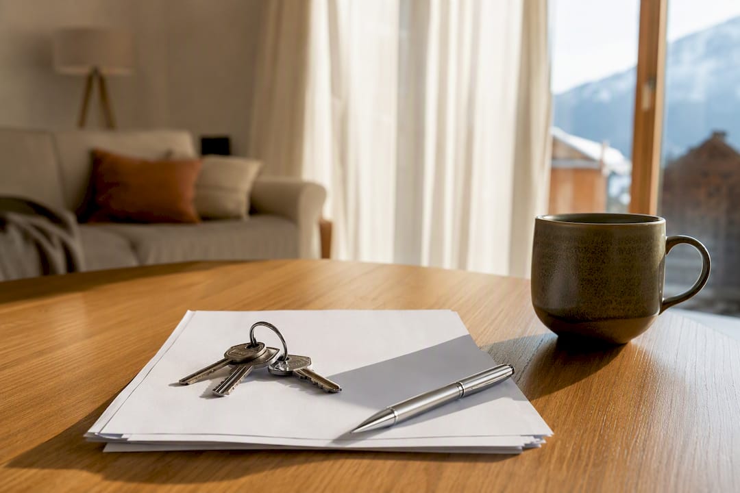 House keys and mortgage papers on desk