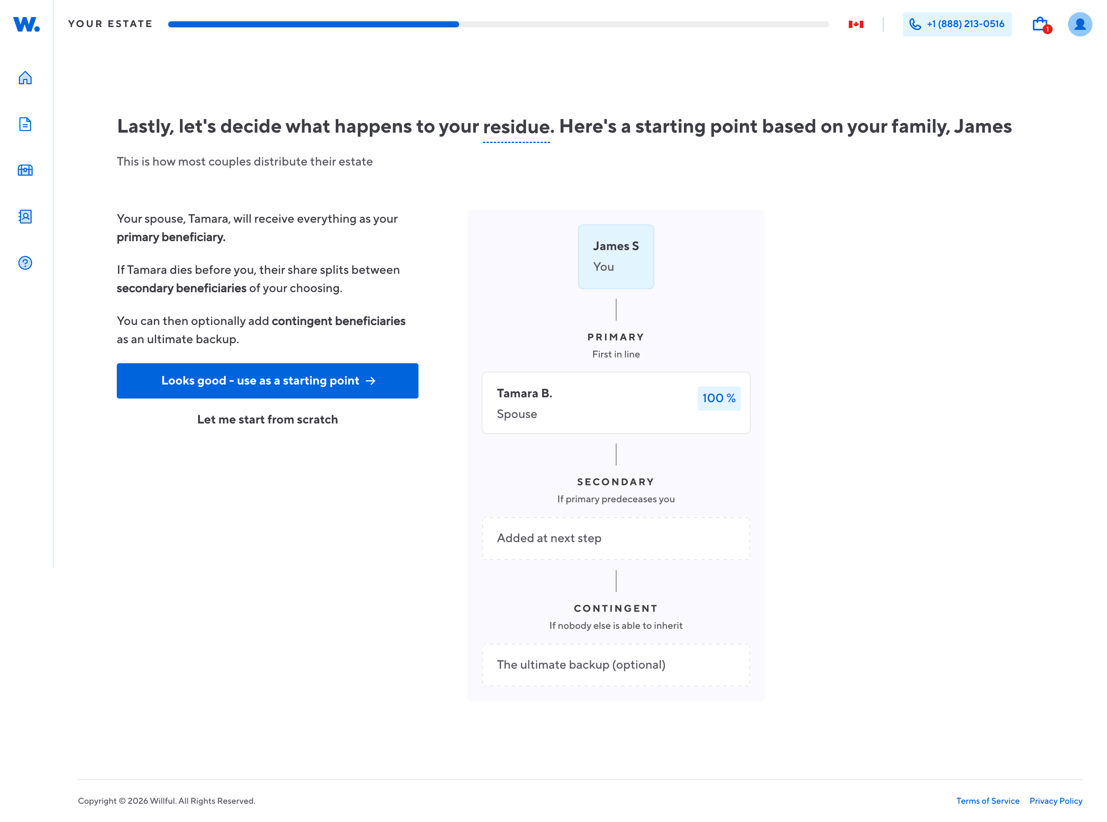 Willful interface where you can assign your beneficiaries