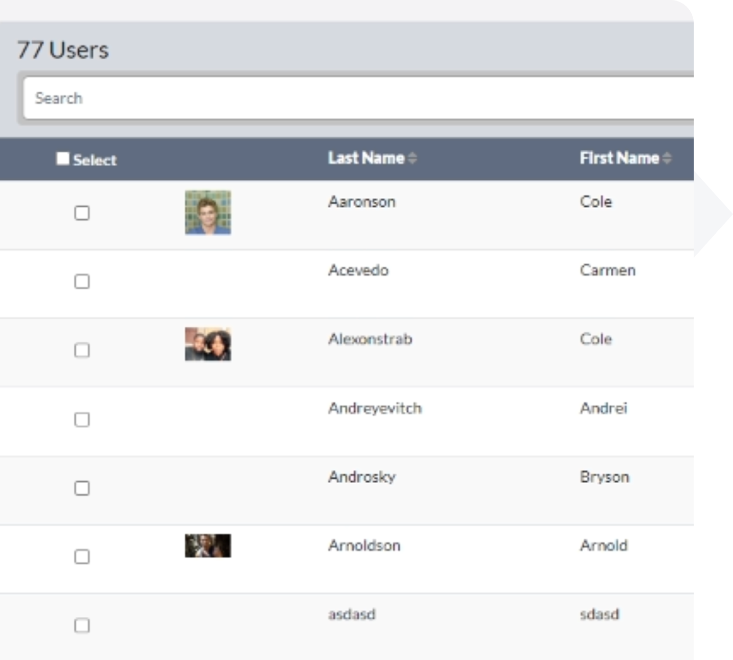 Trainee and Faculty Portfolios screenshot showing searchable user lists with photos and selection options.