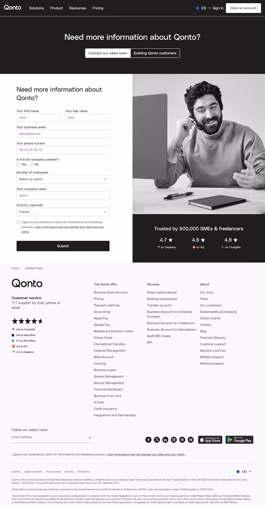 Qonto Contact Page