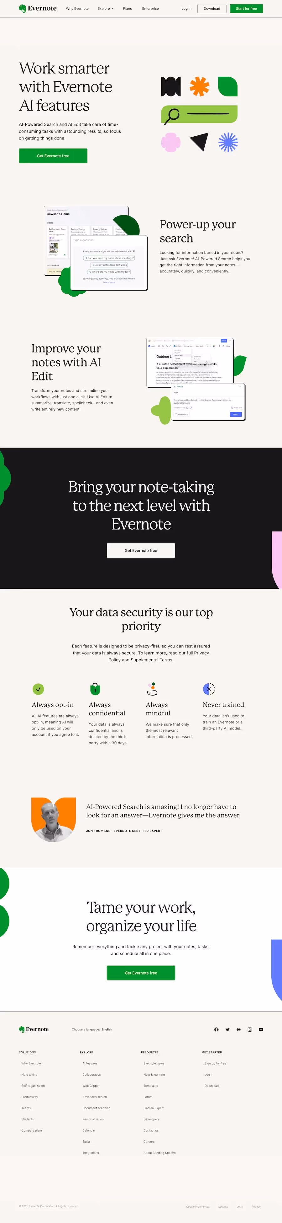 Evernote AI Page