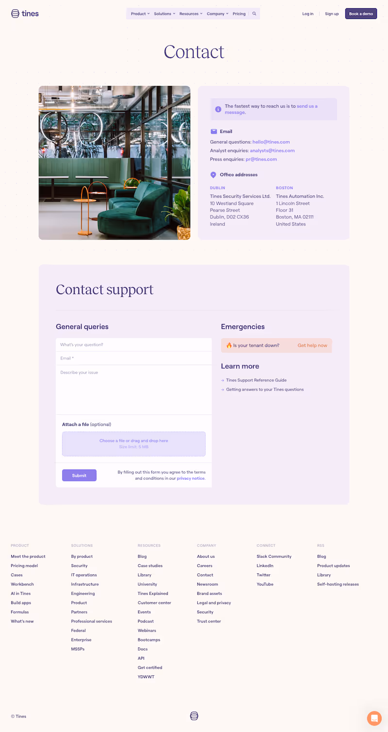Tines Contact Page