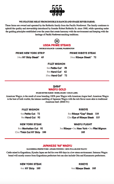 Long Beach Steakhouse restaurant lunch menu