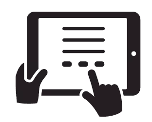 A black and white image of a hand pointing at a screen.