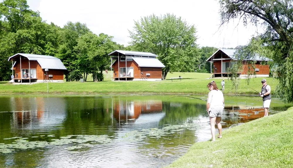 Cabins for two along the pond at Serenity Springs.