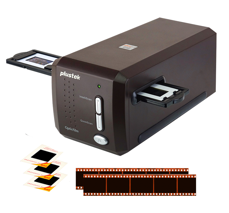 Plustek OpticFilm slide and negative scanner with 35 mm slides and film strips