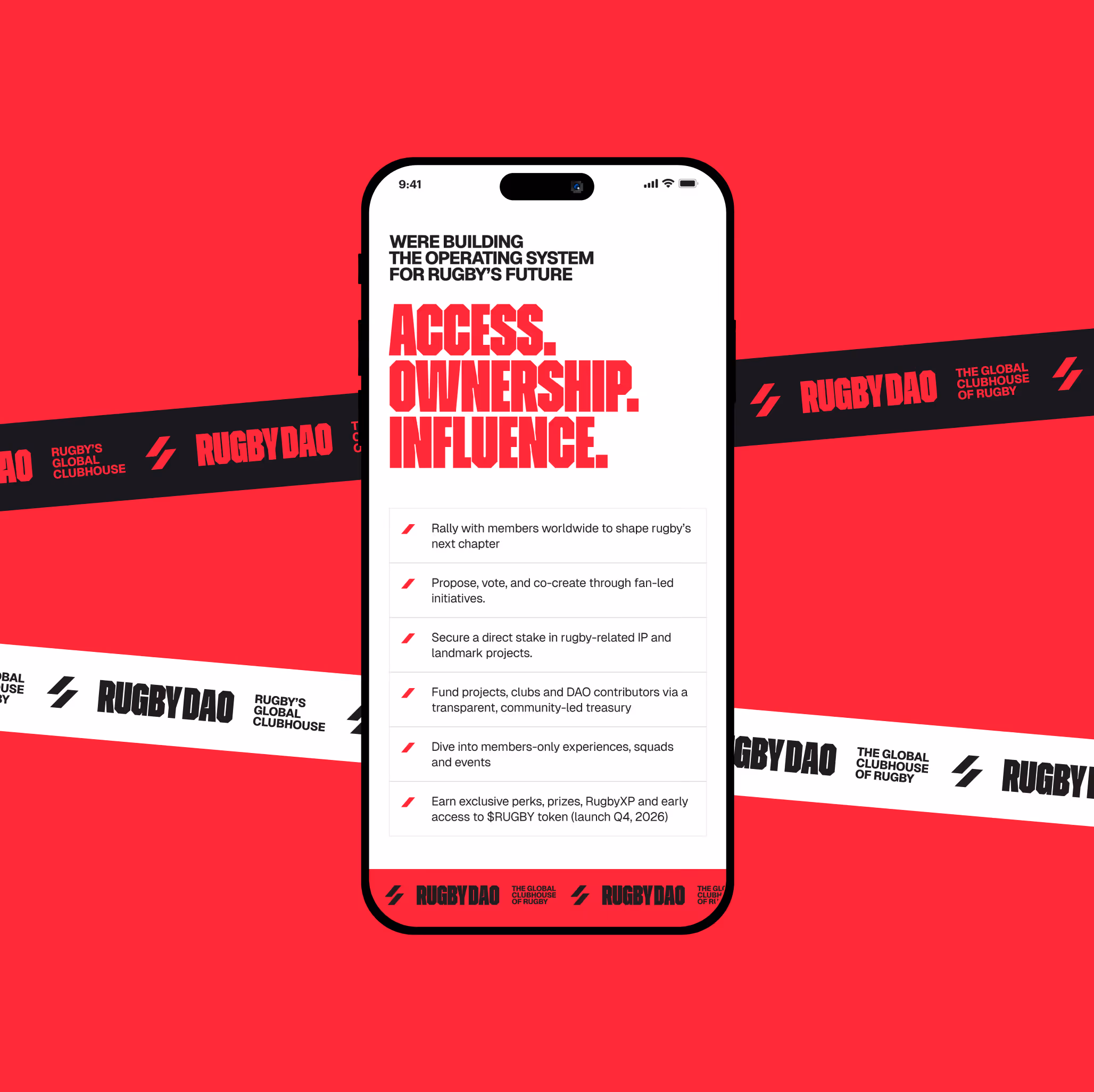 RugbyDAO website design on mobile