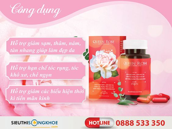 Queen Rose {500.000đ} - Viên Uống Hỗ Trợ Đẹp Da Và Tóc Cho Phái Đẹp