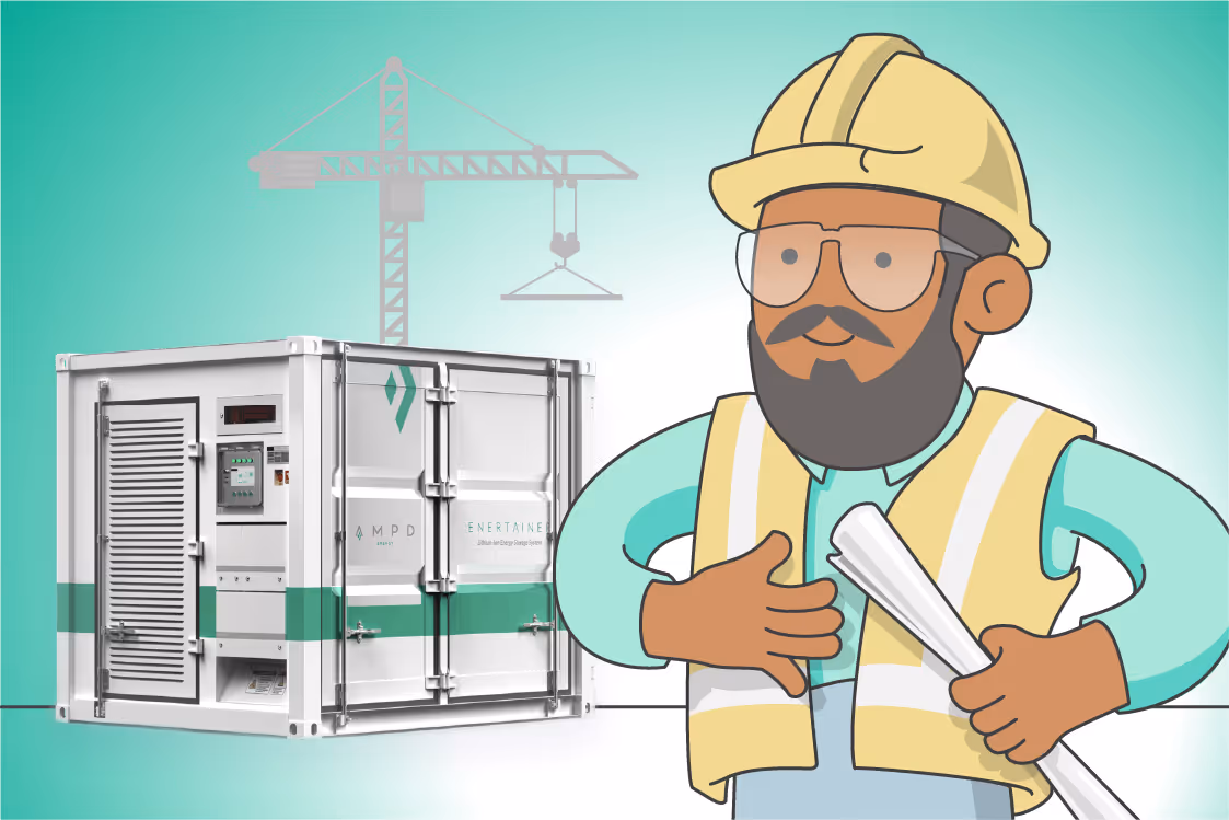 Man in Hardhat with Ampd generator and crane.