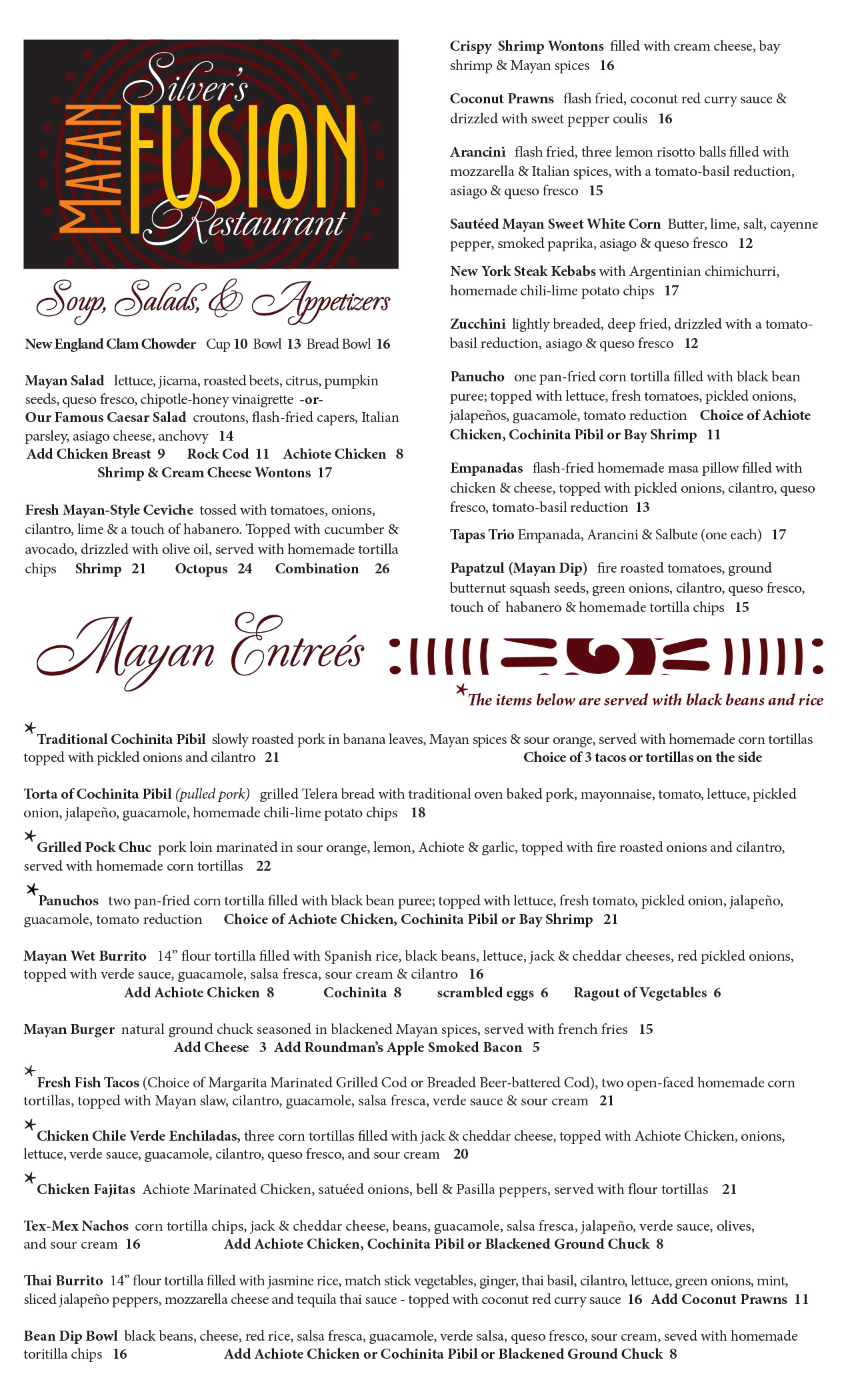 Dinner Menu Page 1