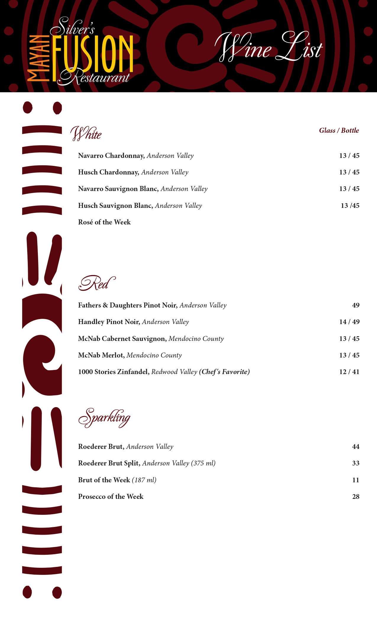 Drink Menu - Wine List