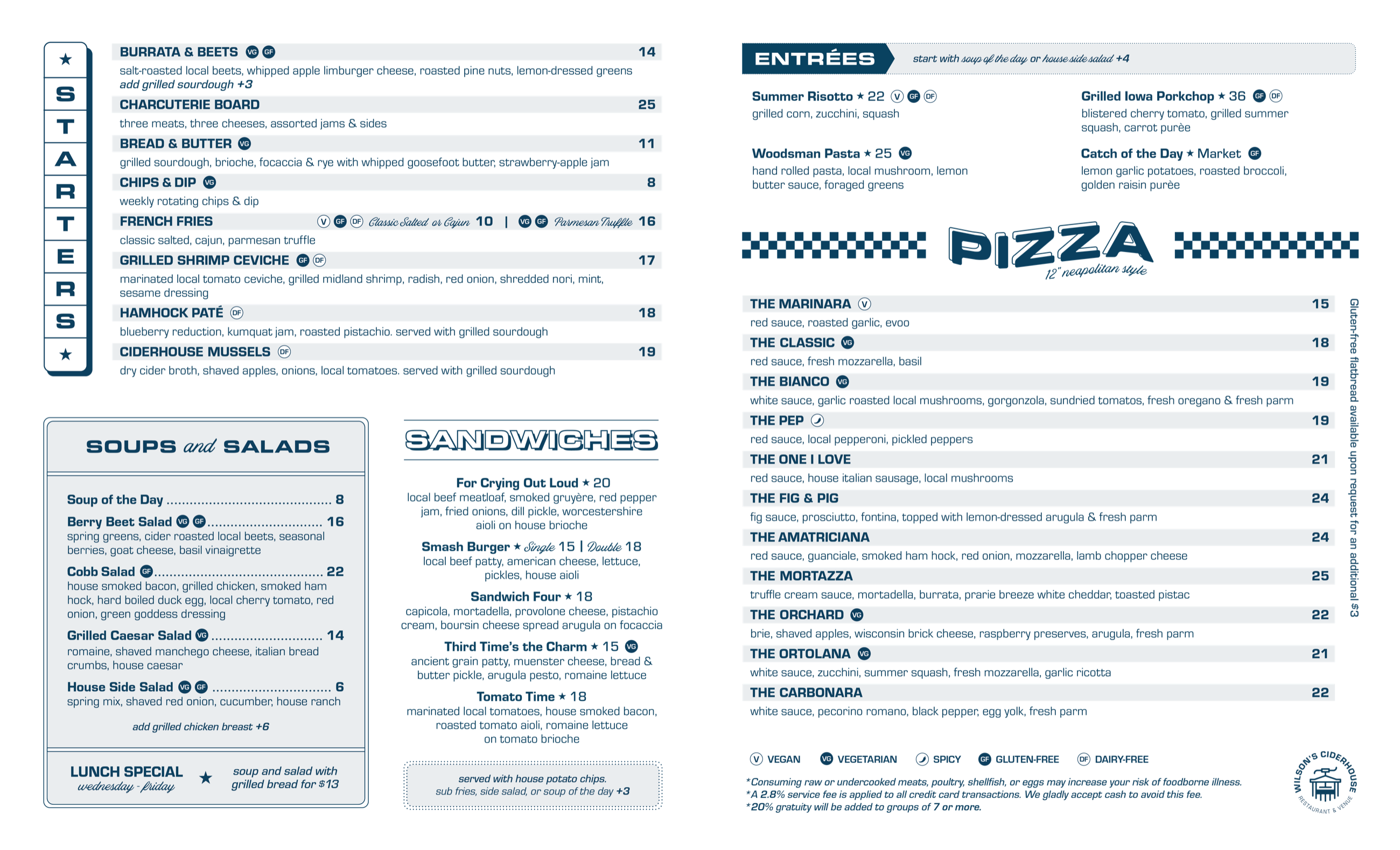 Wilson's Ciderhouse Des Moines dinner menu page 2
