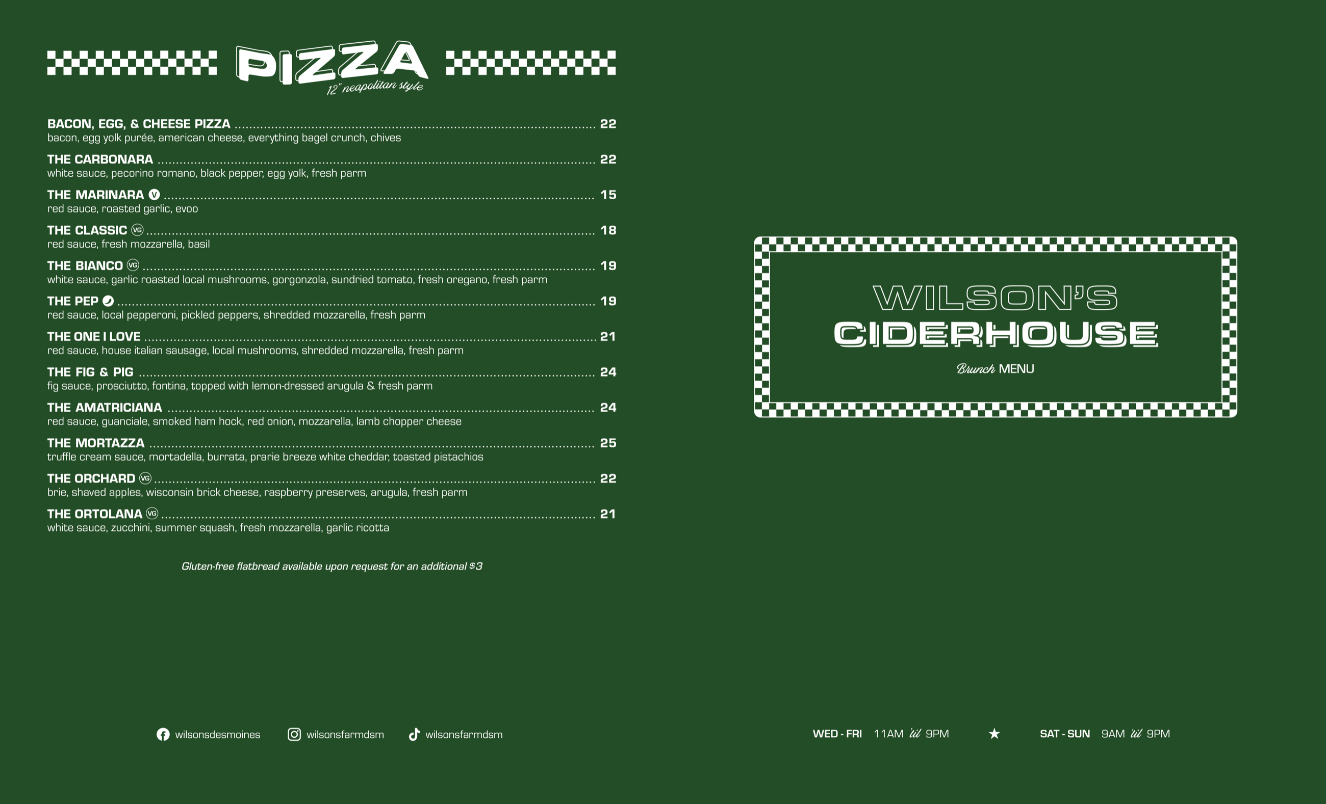 Wilson's Ciderhouse Des Moines brunch menu page 1
