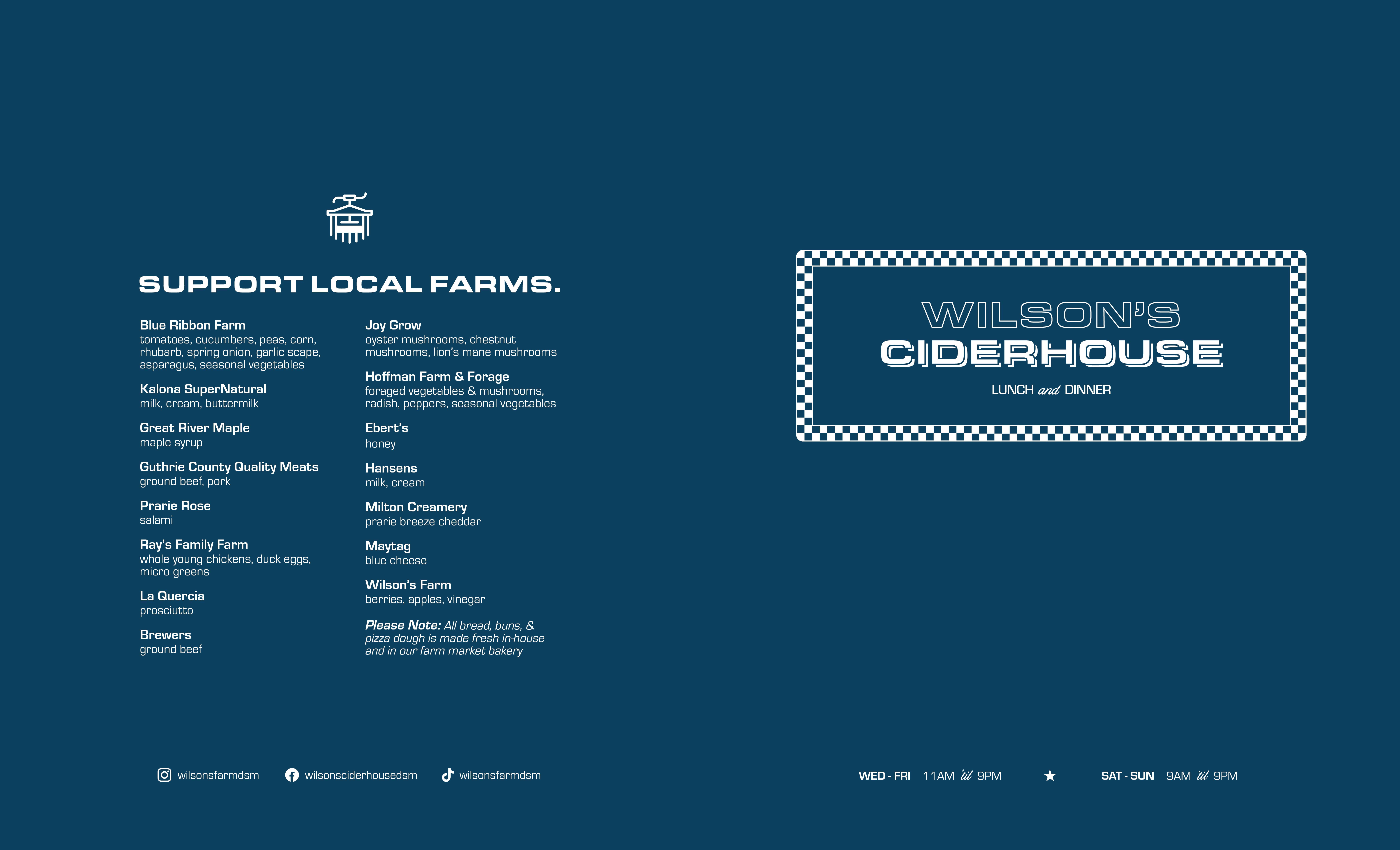 Wilson's Ciderhouse Des Moines dinner menu page 1