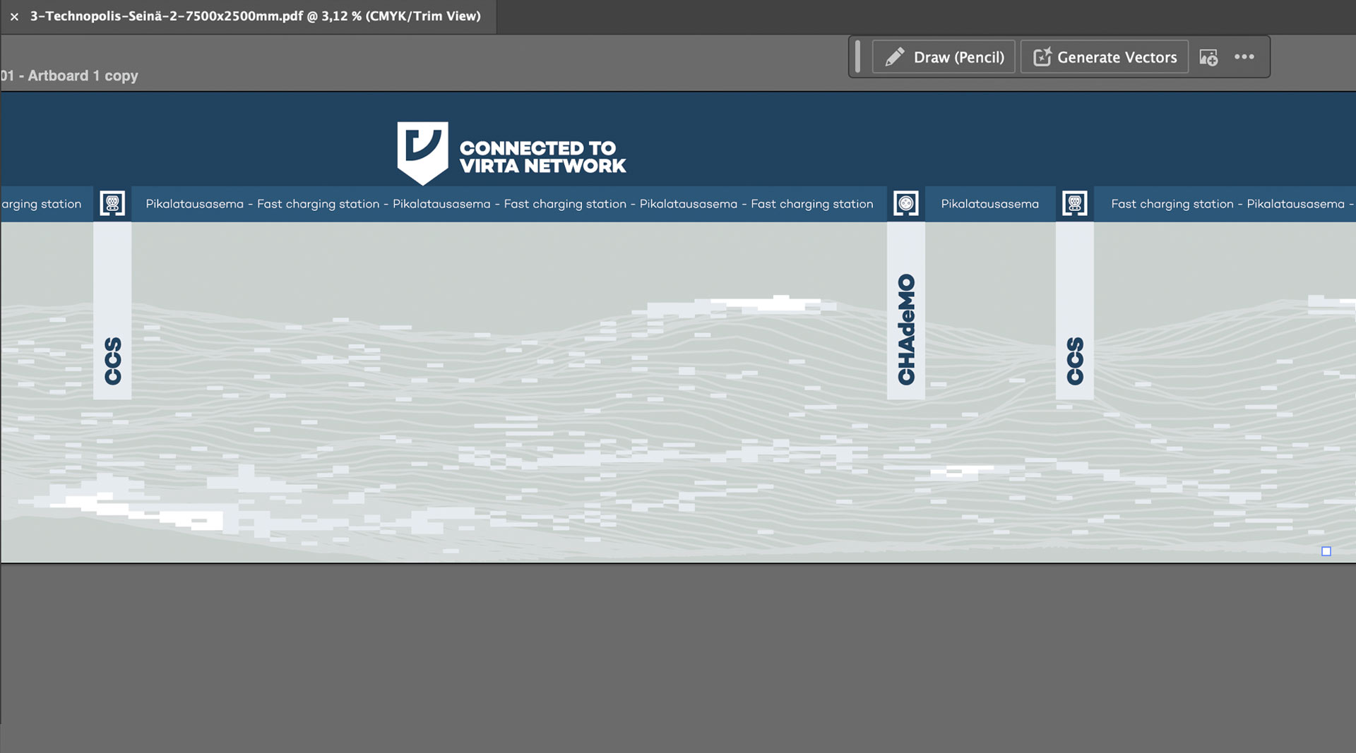 Kuvakaappaus Jukran suunnitteleman DOOH-mainoksen alusta. Kuvassa näkyy turkoosiksi värimääritelty räjähdys ja Ruisrockin warpattu logo.