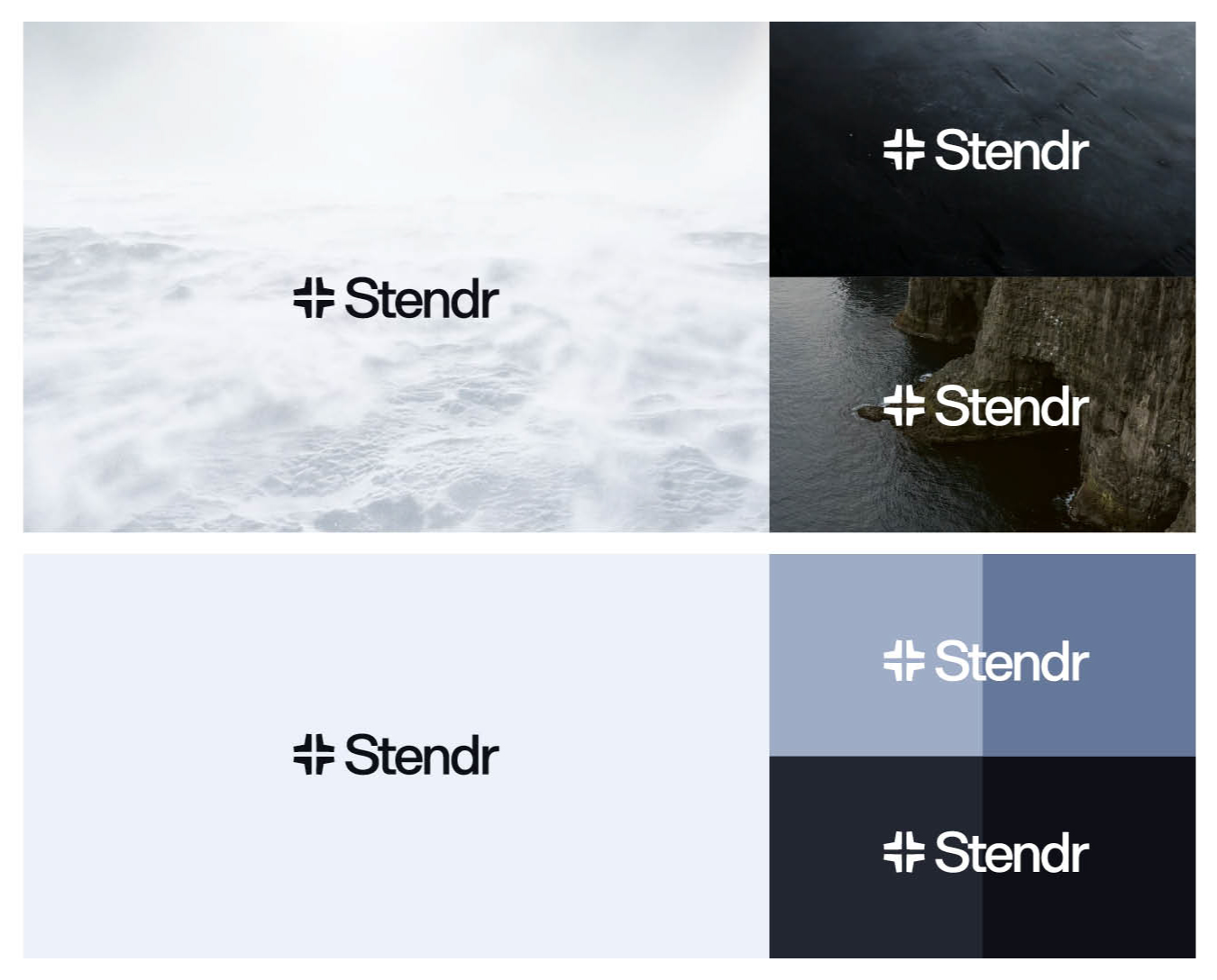 Screen capture from Stendr brand principles - Logo on backgrounds