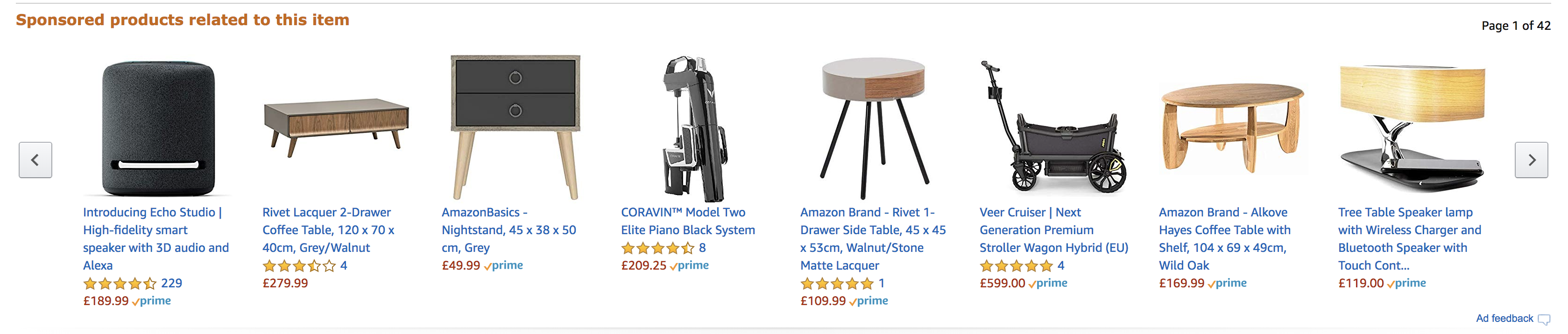 Screenshot of product display ads on Amazon