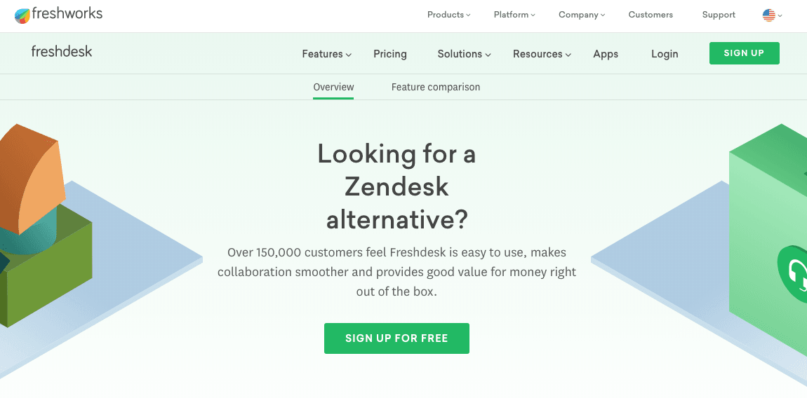 Screenshot of Freshdesk vs Zendesk landing page